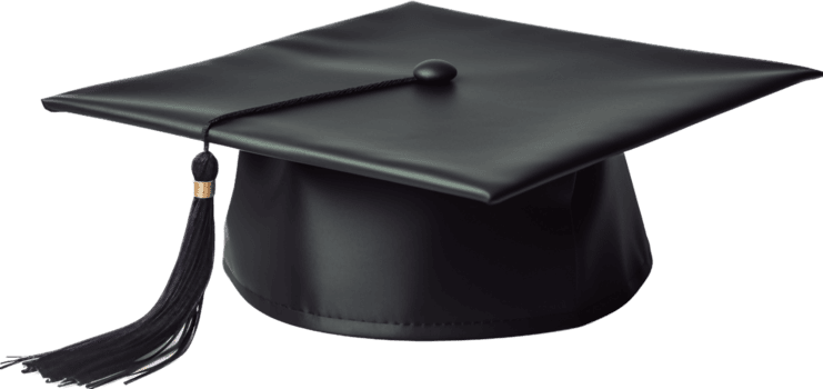 A graduation cap, coloured tassels and a diploma frame.